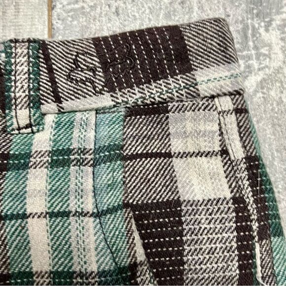 FOX VTG Y2K Academia Plaid Wool Brown Green Ivory Low Rise Mini Dress Shorts 7 S - Picture 8 of 16